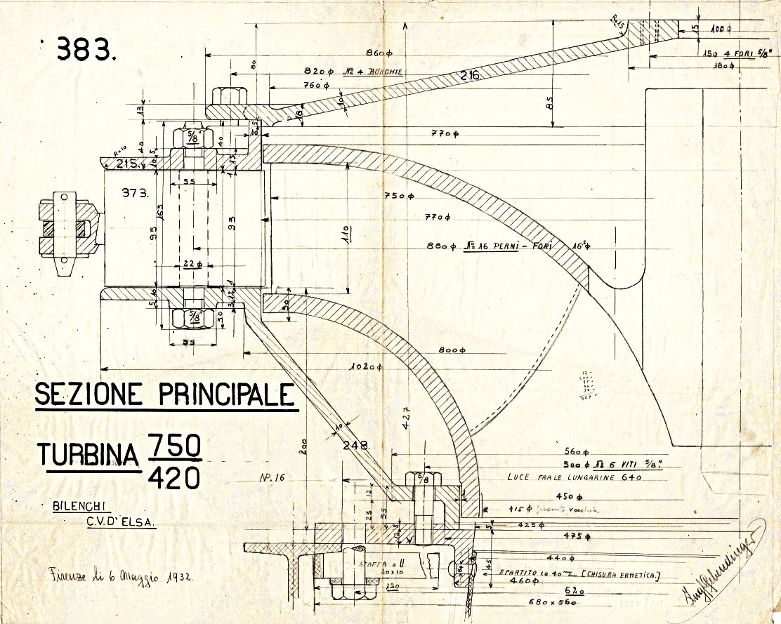 Federigo Gebendinger. Sezione Turbina al Mulino Bilenchi (1932)